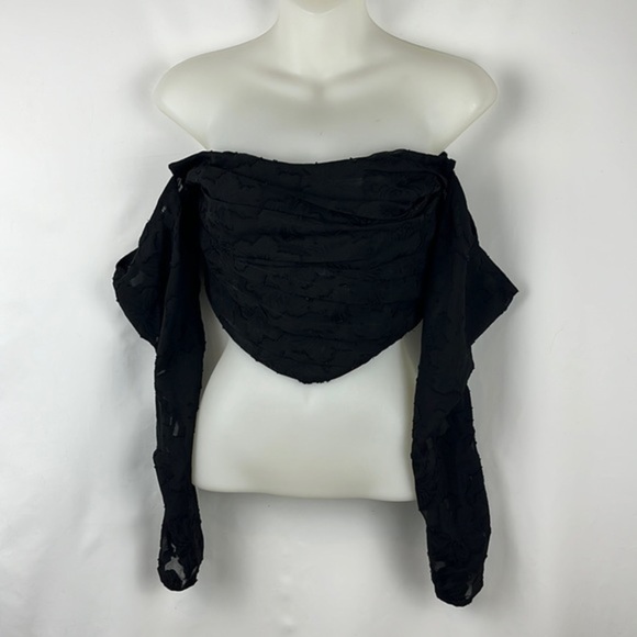 Free People Bella Black Corset Cropped Off Shoulder Top Size M - NEW - Picture 5 of 12